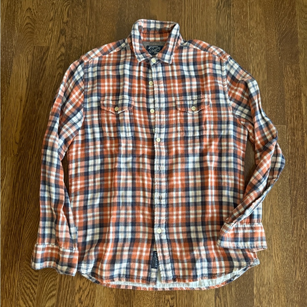 Grayers Plaid Button-Up Shirt - Orange, Blue, White size medium